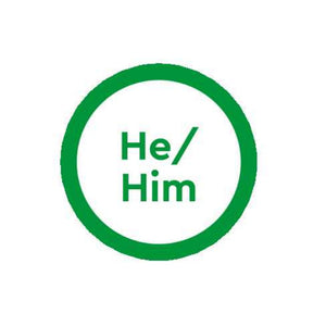 He/him pronoun badge